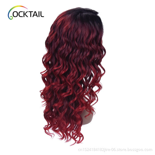 C side part 18" T1b/burgundy ombre color curly synthetic lace front wig